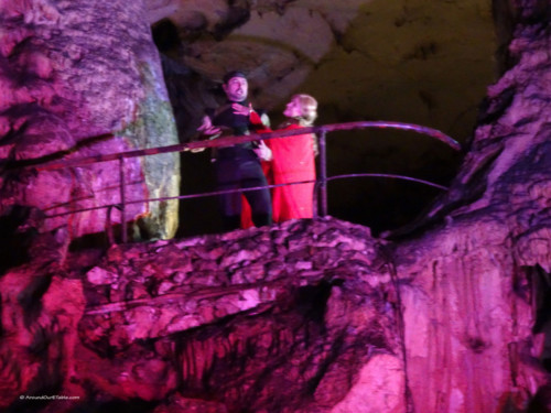 A scene from the Ring Cycle on a cave balcony