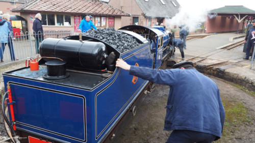 At Ravenglass, turning the engine